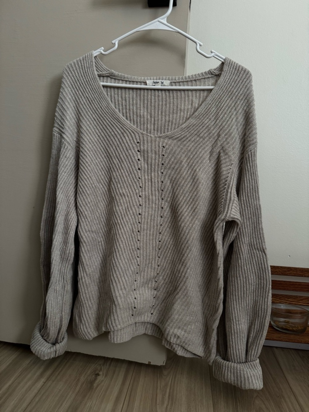 Splendid Beige Scoop Neck Ribbed Knit Sweater
